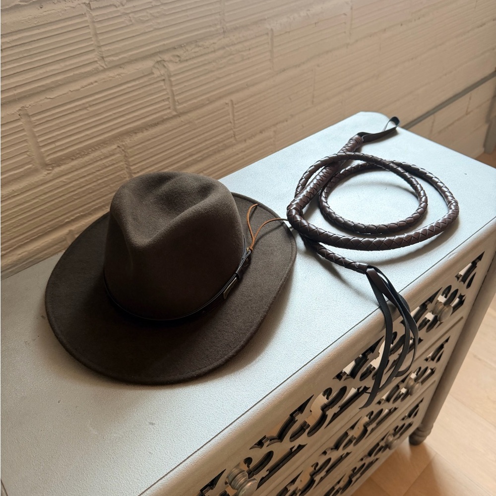 Indiana Jones Brown Wool Fedora and Whip Costume